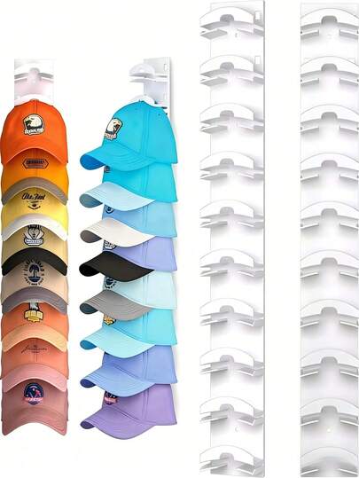 10-Hook Acrylic Baseball Cap Holder Wall Mount Display Rack, No Drilling Required, Suitable For Wardrobe, Door, Bedroom And Entrance
