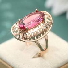 Rose Classic Oval Synthetic Red Gemstone Ring, Hollow Crafted Luxury Wedding Jewelry Gift For Women - Rose Gold - View 2