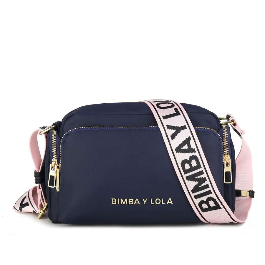 Bim Women's Shoulder Bag: Spanish Style, Light Luxury Crossbody Casual Camera Bag (Square) - Màu xanh đậm và hồng nhạt (với logo màu vàng) - Xem 1