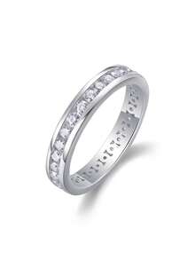 Anillo de Moissanita de plata de ley 925 para mujer, anillo de compromiso/boda hipoalergénico de alta gama, regalo para el Día de San Valentín/cumpleaños, empaquetado en caja de regalo resistente a la oxidación - Plateado - Ver 13