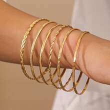 6pcs Vintage Textured Gold Bangle Set - Women's Twisted & Hammered Stackable Bangles, Boho Daily Wear & Holiday Jewelry, Perfect Gift For Her - Gold - View 6