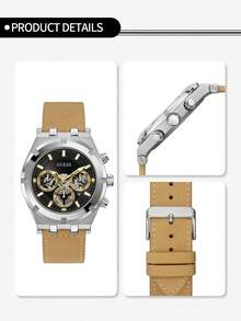 1件 Guess Continental 多功能三眼表盘男士腕表，棕色/黑色/卡其色皮革表带 - GW0262G1 - 銀色 - 查看 7