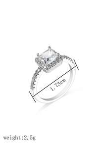1枚经典立方氧化锆方形水晶银戒指，女士款 - 銀色 - 查看 7