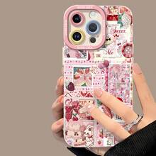 Tema de collage de postre de fresa con conejito rosa adorablefunda de teléfono Fundas compatibles con ,Apple,VIVO,OPPO,,, y Honor.Fabricadas en silicona TPU,ofrecen protección contra golpes y caídas. - Blanco - Ver 4