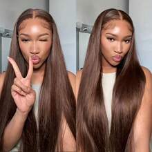 13x4 13x6 5x5 Straight Hair HD Lace Frontal Wig, 200% Density Brazilian Virgin Hair, Mixed Hair For Women (4# Chocolate Brown, 28 Inches) - Brown - View 5