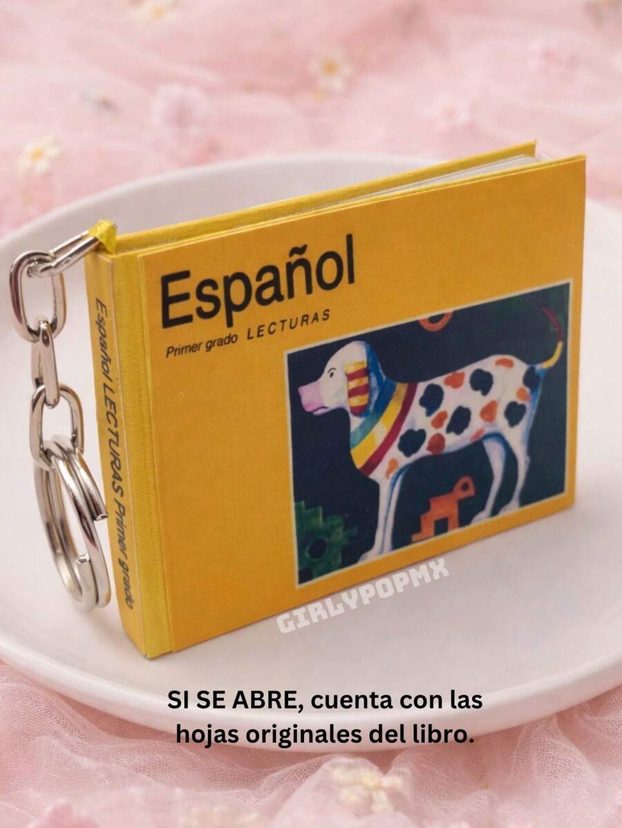 Llavero libro SEP perrito / llavero para maestras / llavero bonito para la escuela / HECHO A MANO / SÍ SE ABRE EL LIBRO - Dorado - Ver 1