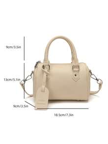 时尚圆筒包，新款春夏女士单肩/斜挎枕形包，时尚小号邮差包，复古欧美风 - 米色 - 查看 9