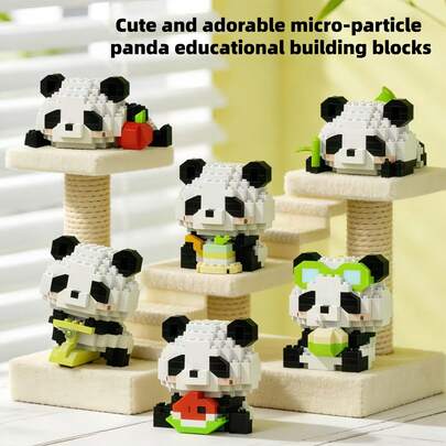 DIY微粒拼图拼装可爱熊猫摆件，ABS树脂材质，创意拼装玩具，提升儿童动手能力，柔软舒缓减压小物件，增进亲子关系的儿童礼物，课堂奖励，适合情人节、父亲节、母亲节、春季、婚礼季、毕业季、生日等节日。