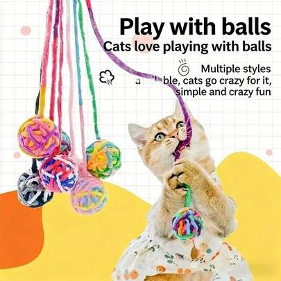 1个毛线球猫玩具，耐咬滚动球，适用于猫狗，互动逗猫棒，防止抓挠并锻炼爪子，颜色随机，母亲节礼物