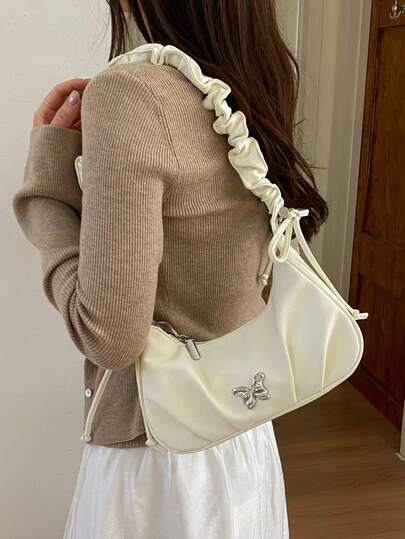 Túi đeo vai/túi xách tay Niche Design Ruffle Cloud Decor Butterfly, túi đeo chéo thời trang mới dành cho nữ công sở
