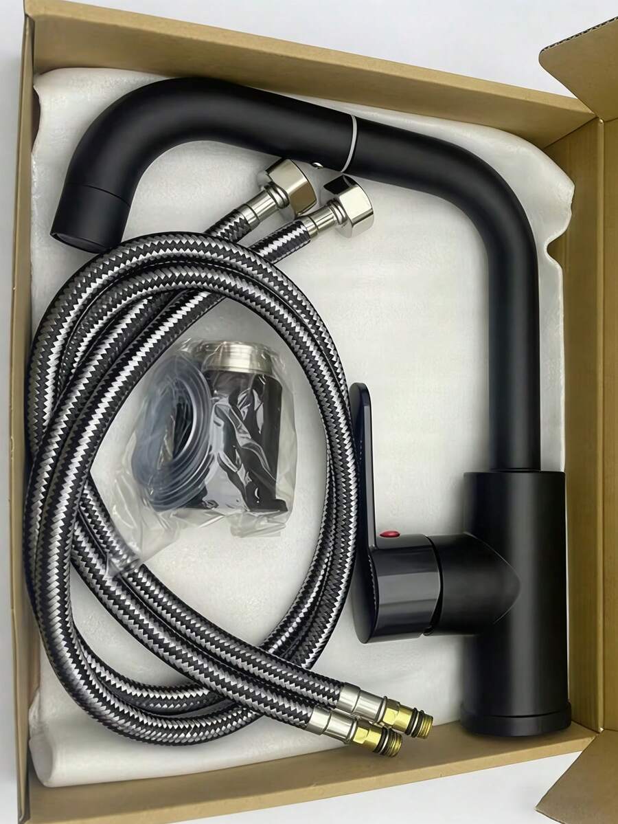 720 Degree Rotating Stainless Steel Faucet With Separate Hot And Cold Control, Built-In G1/2 Inch Inlet Hose, High Pressure Spray Nozzle, High Arch Spout, Brushed Finish, Stainless Steel Structure, Modern Design, Single Hole Mounting, Suitable For Modern Bathroom And Kitchen Sinks, RV Sinks, Essential Home Renovation Accessory