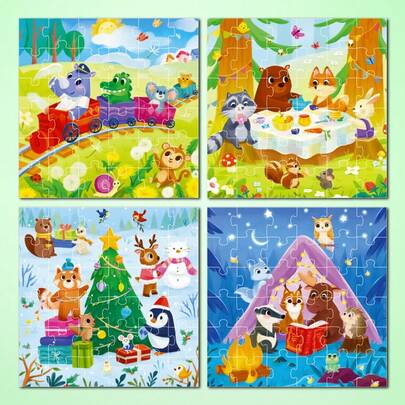 beartale 144pcs Forest Animal Puzzle Toys, Including Bears, Foxes, Rabbits, Raccoons And Other Forest Creatures, Montessori Early Education Cognitive Toys, Forest Life Learning Game, Suitable For 3-6 Year Old Children Birthday/Mother's Day/Children's Day Gifts