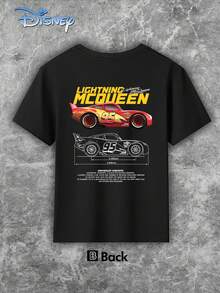 Disney Cartoon Car 95 Racing Printed Boys' T-Shirt, Casual Summer Style, Suitable For Children's Playgrounds, Round Neck, Short Sleeved, Worn All Year Round, Suitable For School, Shopping, Parties, Etc. New Easter Outfit, A T-Shirt That Can Be Worn By Both Boys And Girls, Cool Style T-Shirt Top - 黑色 - 查看 5