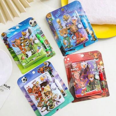 4pcs Cartoon Football Series Notebook & Pen Set, Student Mini Portable Notebook Set, Student Stationery Prize, Random Style Assorted