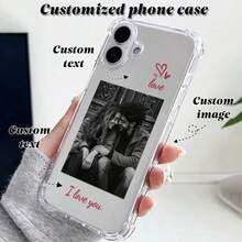 1pc Customizable Phone Case, Text Phone Case, Compatible With Samsung S24 Ultra/S25 Ultra And IPhone17 ProMax/16/15/14 Plus/13 Pro/12 Pro Max/11/7P/XS/XR, Made Of Transparent TPU Material, Scratch-Resistant, Fingerprint-Proof, Personalized Design With Letter Name, Heart Pattern, Suitable For Individual, Holiday, Couple, Family, Friend, Spouse, Sister, Birthday, Anniversary Gift - Clear - View 2