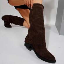 Suede Knee-High Boots For Autumn/Winter, French Style With Chunky Heel And Pointed Toe. Ref 9002 - 咖啡棕 - 查看 2