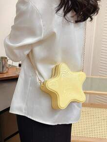 1pc Star Pattern Mini Cute Candy Color Crossbody Bag, 2024 Spring New Solid Color Y2K Fashion Phone Handbag And Wallet, Star Shaped PVC Bag, Cartoon Star Bag, Adorable Mini Chain Crossbody Bag, Kawaii PVC Jelly Coin Purse - 黃色 - 查看 5