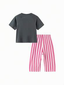 Balabala Girls Pajama Set Short Sleeve Soft Breathable Antibacterial Cozy Lounge Set Summer 2026 - Black and Red - View 2