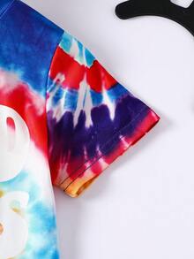 1 pieza Camiseta de punto ligera de manga corta con estampado de letras y números para niñas, casual de verano - Multicolor - Ver 4