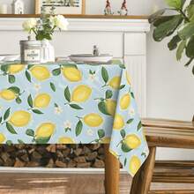 Rectangular Summer Tablecloth, Lemon & Jasmine Blue Yellow Washable Seasonal Tablecloth, Suitable For Party, Picnic, Dinner Decoration - Mint Blue - View 5