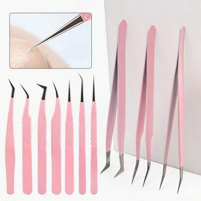 MyAoKuE-Up Kẹp nối mi, đầu sợi, nhíp nối mi chống trượt độ chính xác cao, kẹp nối mi màu hồng đầu cong chính xác, thích hợp cho các cụm mi lớn, mi thưa, mi dày, kẹp nối mi chuyên nghiệp.