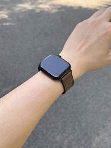 1件中性真皮與矽膠磁吸錶帶，適用於 ，適配 42mm、38mm、40mm、41mm、44mm、45mm、46mm、49mm 尺寸，時尚智慧手錶替換錶帶，適用於 Series Ultra2/1、SE2、SE 11、10、9、8、7、6、5、4、3、2、1 及更多機型，可作為學生返校禮物 - 咖啡棕 - 查看 3