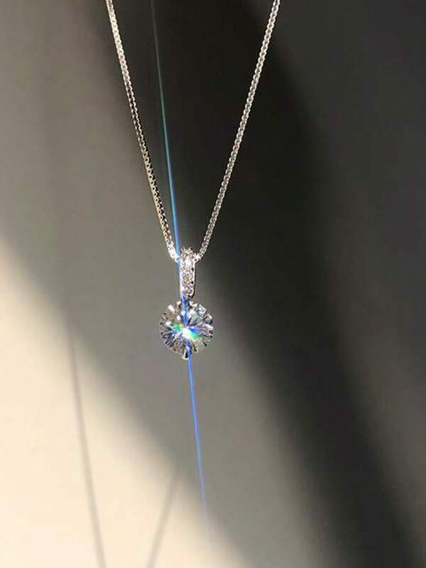 1 Simple Small Pendant Single Flash Drill Silver Plated Necklace Clavicle Chain For Women Cold Style Four Seasons Daily Wear
