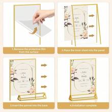 3pcs 5x7 Inch Acrylic Sign Holder, With Silver Frame And Vertical Stand, Double-Sided Table Menu Display Frame, Suitable For Wedding Table Numbers, Restaurant Signs, Photo And Art Exhibition - T-gold - View 6