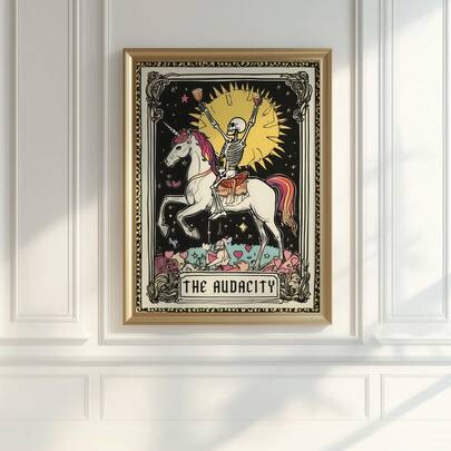 1pc Frameless Funny Skeleton Bold Tarot Mystical Wall Art Canvas Poster Print Magical Unicorn Rainbow Witch Decor Gift For Living Room, Bedroom, Dorm Room Decor