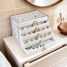 5-Tier 3-Tier Velvet Earring Ring Necklace Jewelry Storage Box With Transparent Dustproof Drawers, New Chinese Style - Multicolor - View 14