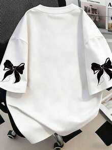 Áo thun in hình bướm, cổ tròn, kiểu dáng thường ngày, thích hợp cho nữ mùa xuân/hè. - trắng - Xem 2