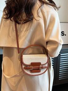 Fashionable Versatile Contrast Color Casual Tote Bag For Women - Brown - View 3