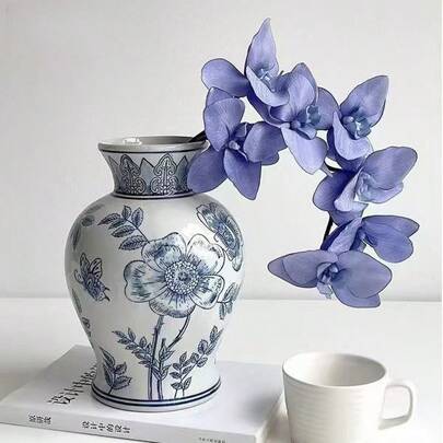 Bình gốm trang trí hoa nhí cổ điển, bình hoa thủy canh, đồ trang trí mộc mạc cao cấp, phong cách Trung Hoa mới cho phòng khách.