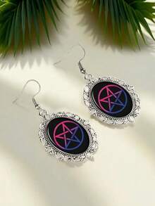 Satan Pentagram Earrings, Gothic Pride Flag, Bisexual Witch, LGBTQ Gift - Silver - View 3