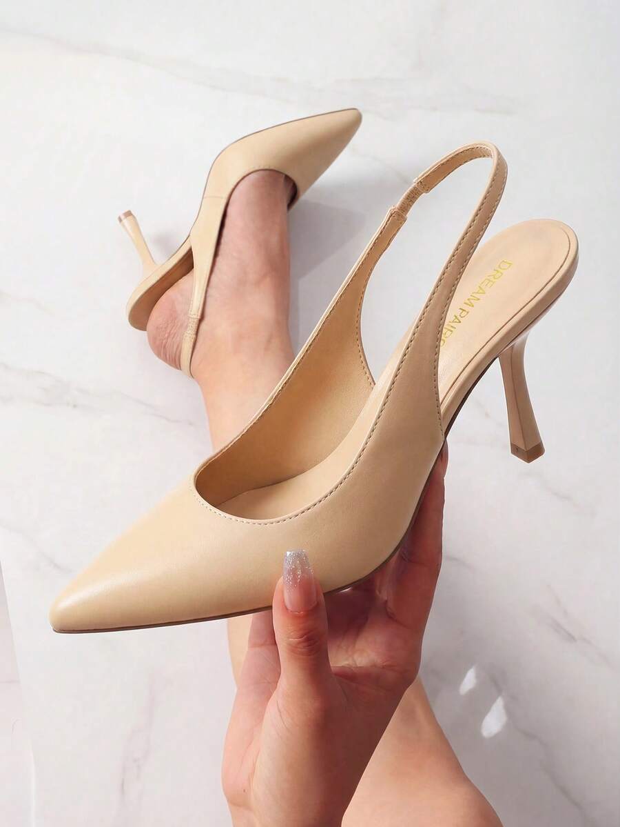 Women's Pointed Toe Slingback Stiletto Heel Pumps Slip-On Closed Toe Dress Bridal Elegant Wedding Sexy Party Shoes - 杏色 - 查看 1
