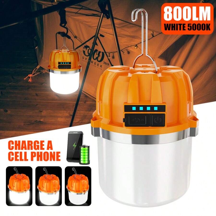 Linterna LED para camping, lámpara portátil recargable por USB, linterna con indicador de carga, luz de emergencia para pesca al aire libre - multicolor - Ver 1