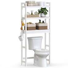 SONGMICS Over The Toilet Storage, 3-Tier Bamboo Over Toilet Rack Bathroom Organizer With Adjustable Shelf, Fit Most Toilets, Space-Saving, Easy Assembly - White - View 9