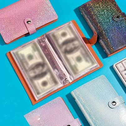 A6笔记本，大容量存储 | 高品质经济型笔记本，50页，可容纳100张纸币，是存放纸币、照片和邮票的理想之选，亦可用作纸币收藏册 | 卡包零钱包，防水防污，色彩鲜艳，按扣设计