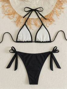 Bộ bikini 2 mảnh màu đen trơn, gợi cảm, đa năng dành cho nữ, thích hợp cho kỳ nghỉ biển và spa. - màu đen - Xem 3
