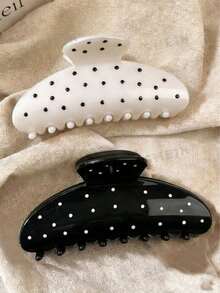 2 piezas/1 pieza Pinzas para el cabello de plástico con lunares negros y blancos de 4.13 pulgadas/10.5 cm, elegantes y versátiles de unicolor minimalistas, adecuadas para uso diario, casual, fiesta, viaje, playa, moño, cola de caballo, lavarse la cara, maquillaje, accesorio de vestimenta, atuendos de verano, pinzas de playa de verano - Blanco y Negro - Ver 1