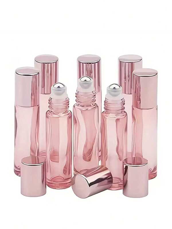 10ml Rose Gold Glass Roller Bottle - Travel Size - Refillable Stainless Steel Roller Ball Perfume Bottle, Clear Cosmetic Essential Oil Bottle, Compact & Portable, Reusable & Refillable, Travel Accessory, Rose Gold