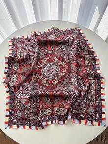 Khăn vuông in họa tiết giả lụa 26,77 inch (68cm), phụ kiện băng đô/khăn quàng cổ đa năng thoáng khí thời trang dành cho nữ, 1 chiếc - Nhiều màu - Xem 2