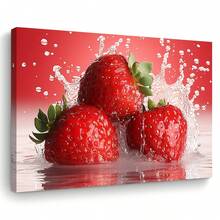 Arte de Lienzo en 2D Plano, [2D Plano] Salpicadura de Fresas Rojas Vibrantes - 29.97cm X 39.88cm Decoración de Pared Sin Marco para Sala de Estar, Dormitorio, Cocina, Oficina - Tema de Bayas Frescas y Jugosas, Idea de Regalo Perfecta, Artículos con Temática de Fresas, 2D Plano - Sin marco - Ver 2