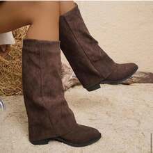 Suede Knee-High Boots For Autumn/Winter, French Style With Chunky Heel And Pointed Toe. Ref 9002 - 咖啡棕 - 查看 1