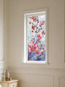 1pc 44.5 X 100cm Floral Colored Glass Window Film, Glueless Window Sticker, Reusable, Comes With Installation Tools, Suitable For Home Decor - B - View 14
