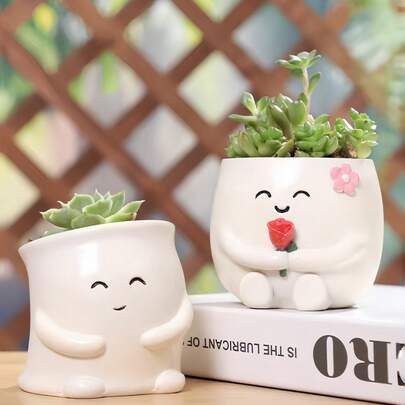 Smiling Flower Pot, Cute Resin Rose Flower Pot, Suitable For Indoor Plants, Funny Flowerpot With Drainage Hole, Fit For Home Decor, Bedroom, Office, Student, Storage, Wedding Decoration, Jewelry Storage, Party Decoration, Best Gift Choice
