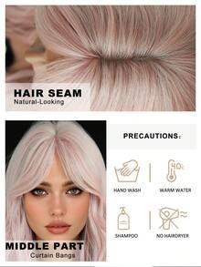 7JHH WIGS Medium Length Baby Pink Wavy Wigs For Women 20 Inch Loose Fluffy Wave Curly Curtain Bangs Wig, High Density Full Machine Heat Resistant Fiber Hair Synthetic Costume Wigs For Cosplay Wear,Halloween Carnival & Music Festival Party Wigs Accessories - Pink - View 8