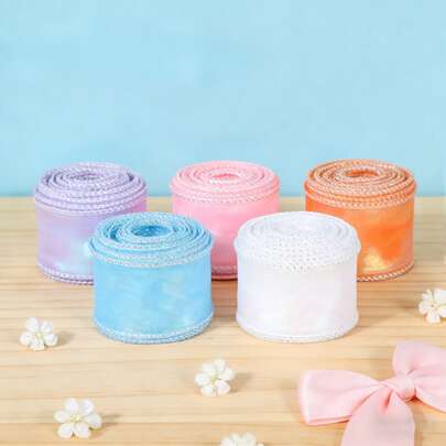 5厘米宽炫彩激光欧根纱丝带，珠光渐变包装缎带，适用于生日派对礼盒装饰、婚礼花束包装、发带和发夹DIY、婚纱装饰、剪贴簿等。