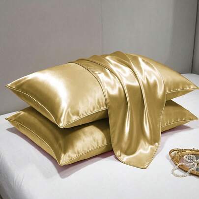 2 vỏ gối satin mềm mại, thoáng khí, màu trơn, mang lại giấc ngủ thoải mái, phù hợp cho phòng ngủ và phòng khách, có thể giặt máy, trang trí nhà cửa.