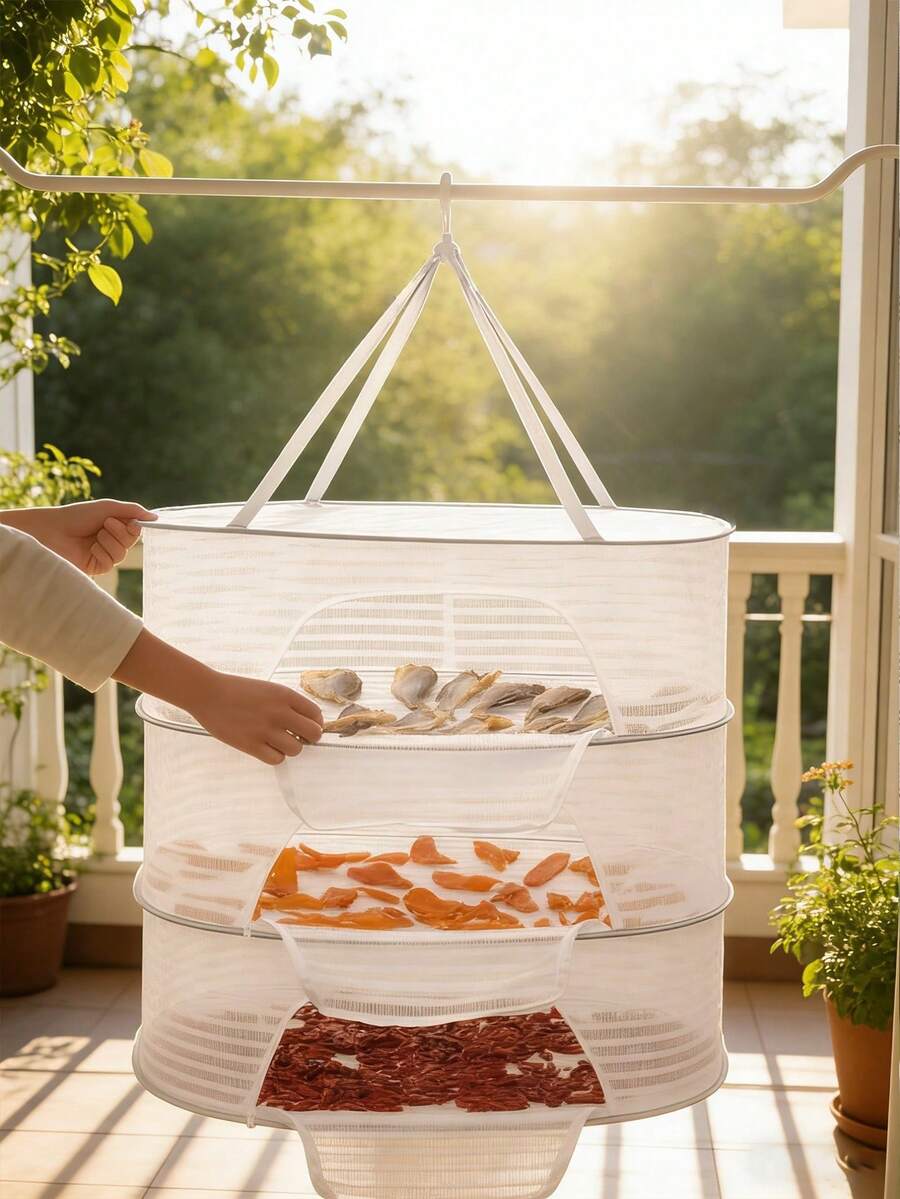1 pieza Red plegable anti-moscas para secado, deshidratador de alimentos, uso doméstico en balcón para conservación de pescado, verduras, red portátil anti-insectos